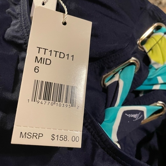 Trina Turk Bandeau One Piece Swimsuit Midnight with Retro Lacing Detail 6 - Picture 4 of 4